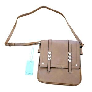 ALYSSA Double Compartment Large Flapover Crossbody Bag Purse in Camel NWT